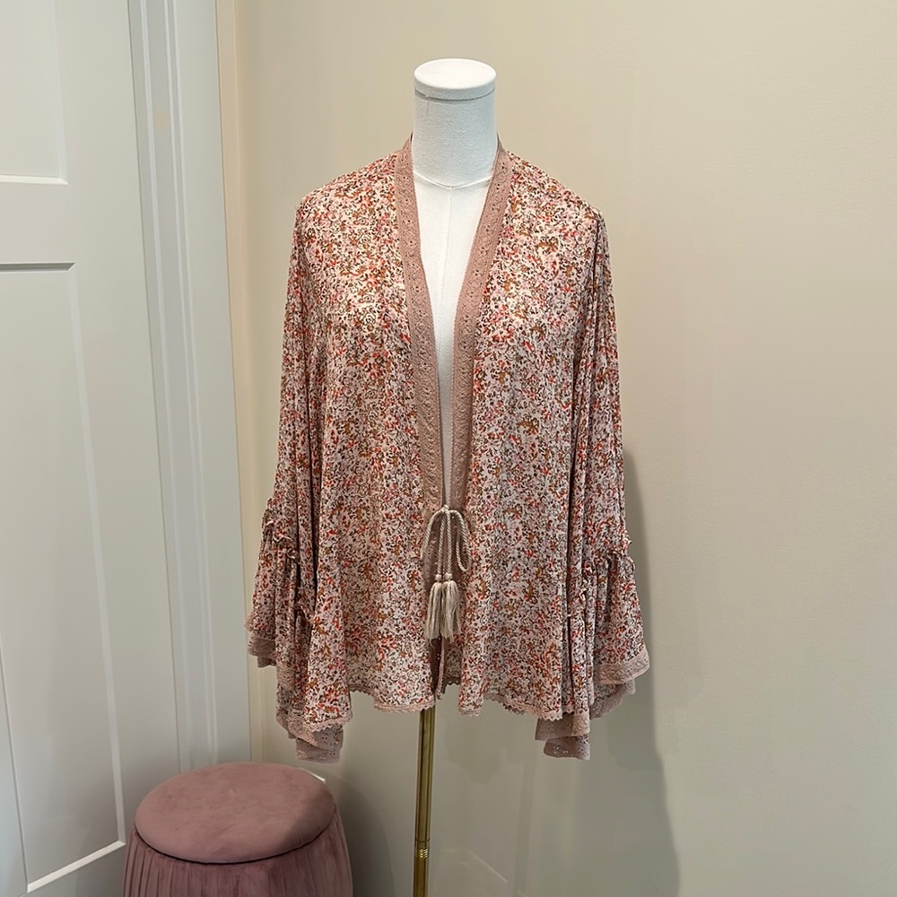 Free People Pink and Red Sequined Cape